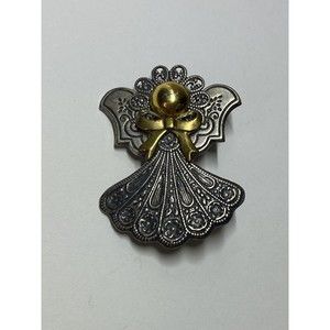 Vintage Kat’s Creations Holiday Brooch Mixed Metals Angel Pin Pendant Silver/Gld